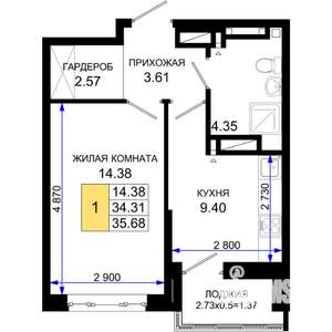1-к квартира, вторичка, 36м2, 2/25 этаж