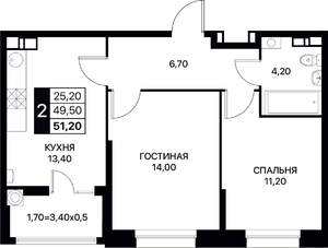 2-к квартира, вторичка, 51м2, 9/12 этаж