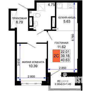 1-к квартира, вторичка, 41м2, 10/25 этаж