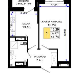 1-к квартира, вторичка, 42м2, 21/25 этаж