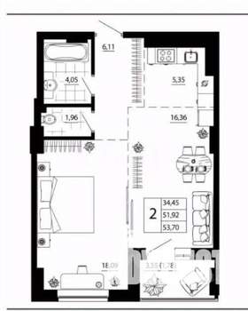 2-к квартира, вторичка, 54м2, 18/24 этаж