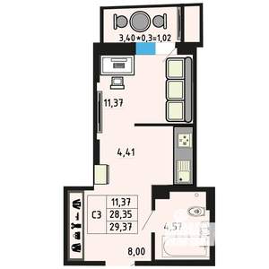 Студия квартира, вторичка, 26м2, 1/25 этаж