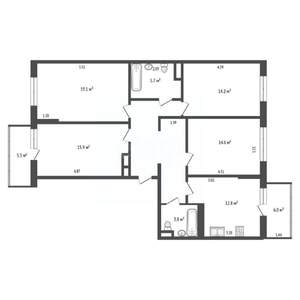 4-к квартира, вторичка, 101м2, 12/23 этаж