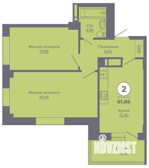 2-к квартира, вторичка, 62м2, 6/24 этаж