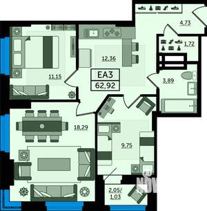 3-к квартира, вторичка, 63м2, 18/23 этаж