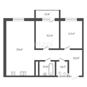 3-к квартира, сданный дом, 74м2, 2/24 этаж