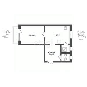 1-к квартира, вторичка, 33м2, 4/4 этаж