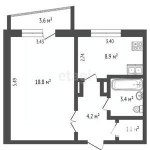 1-к квартира, вторичка, 38м2, 1/9 этаж