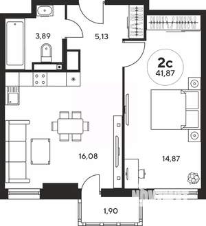 2-к квартира, вторичка, 42м2, 9/25 этаж