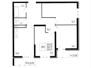 3-к квартира, вторичка, 65м2, 18/18 этаж