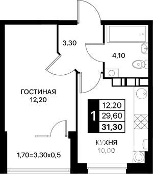 1-к квартира, вторичка, 31м2, 3/12 этаж