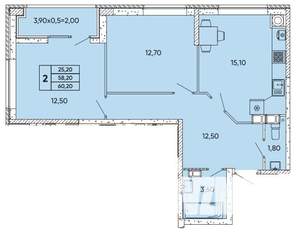 2-к квартира, вторичка, 60м2, 7/12 этаж