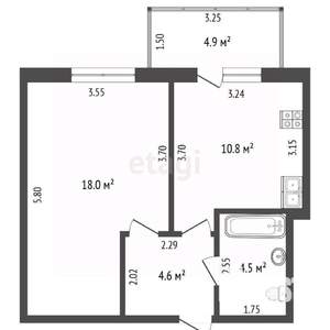 Студия квартира, вторичка, 43м2, 4/9 этаж