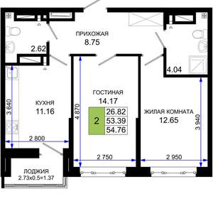 2-к квартира, вторичка, 55м2, 7/25 этаж