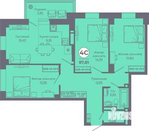 4-к квартира, вторичка, 88м2, 11/25 этаж