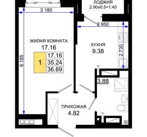 1-к квартира, вторичка, 37м2, 2/25 этаж