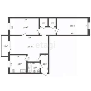 3-к квартира, вторичка, 55м2, 3/5 этаж