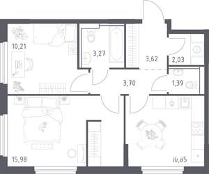 2-к квартира, вторичка, 51м2, 10/17 этаж