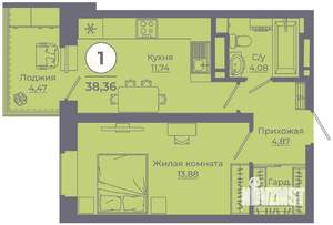 1-к квартира, вторичка, 38м2, 15/24 этаж