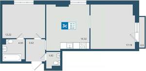 2-к квартира, строящийся дом, 56м2, 18/24 этаж