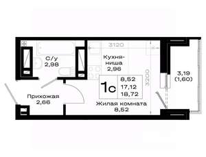 Студия квартира, вторичка, 19м2, 13/25 этаж