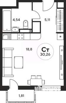Студия квартира, вторичка, 30м2, 7/25 этаж