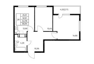 2-к квартира, вторичка, 57м2, 17/25 этаж