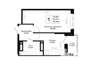 1-к квартира, вторичка, 36м2, 6/20 этаж