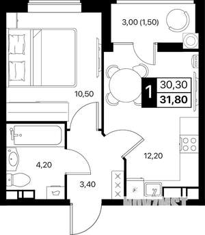 1-к квартира, вторичка, 32м2, 4/12 этаж