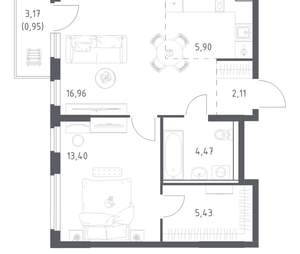 1-к квартира, вторичка, 49м2, 6/17 этаж