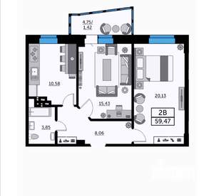2-к квартира, сданный дом, 60м2, 11/12 этаж