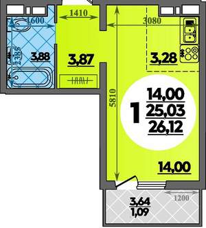 Студия квартира, вторичка, 26м2, 2/18 этаж