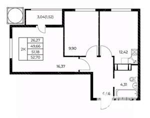 2-к квартира, строящийся дом, 53м2, 5/25 этаж