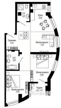 3-к квартира, вторичка, 83м2, 3/27 этаж