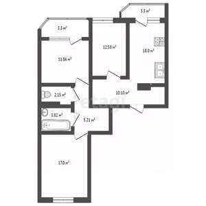 3-к квартира, вторичка, 81м2, 11/17 этаж