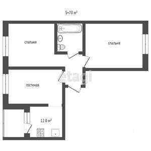 3-к квартира, вторичка, 45м2, 1/2 этаж