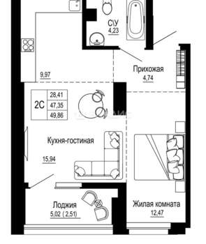 1-к квартира, вторичка, 48м2, 16/26 этаж