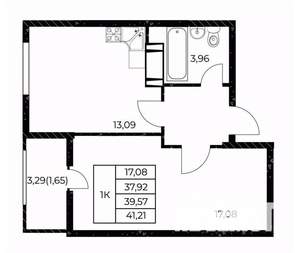 1-к квартира, строящийся дом, 41м2, 5/25 этаж