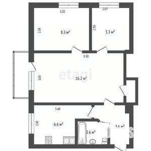 3-к квартира, вторичка, 46м2, 2/2 этаж