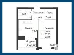 1-к квартира, вторичка, 37м2, 2/8 этаж