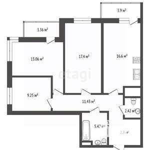 3-к квартира, вторичка, 87м2, 3/21 этаж