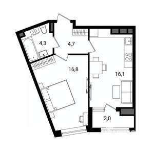 2-к квартира, вторичка, 43м2, 16/25 этаж