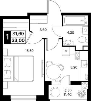 1-к квартира, вторичка, 33м2, 2/12 этаж