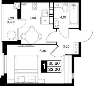 1-к квартира, вторичка, 32м2, 5/12 этаж
