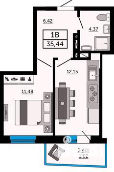 1-к квартира, строящийся дом, 35м2, 21/31 этаж