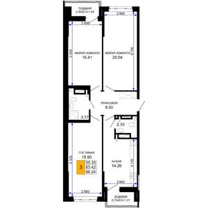 3-к квартира, вторичка, 86м2, 2/25 этаж