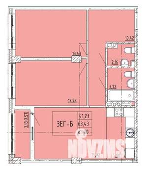 2-к квартира, строящийся дом, 65м2, 2/6 этаж