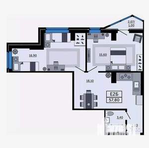 2-к квартира, сданный дом, 58м2, 4/24 этаж