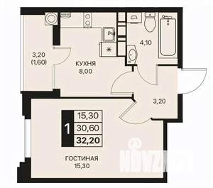 1-к квартира, строящийся дом, 32м2, 4/12 этаж