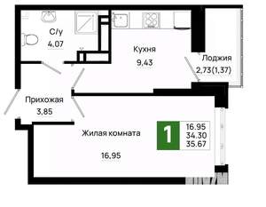 1-к квартира, вторичка, 36м2, 17/25 этаж